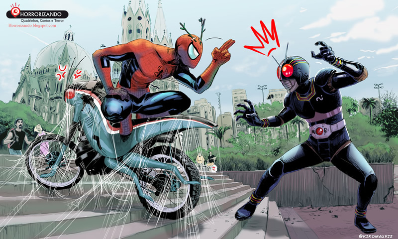 manchete vs marvel herois 02 spiderman kamen rider black